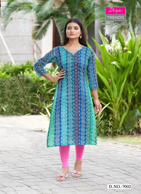 Gardencity Vol 7 By Diya Trends Rayon Foil Printed Wholesale Kurtis In India
