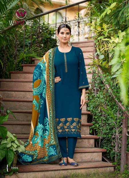 Bella By Woodee Rayon Thread Work Kurti With Bottom Dupatta Wholesale Online
