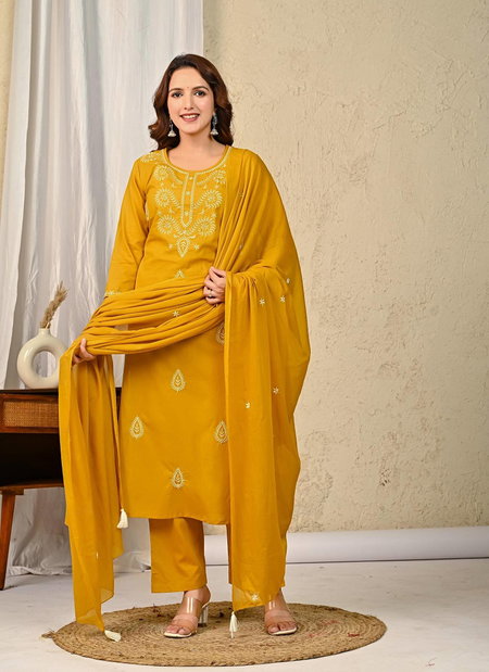 Naisha K 218 Cotton Embroidered Kurti With Bottom Dupatta Wholesale Price In Surat
