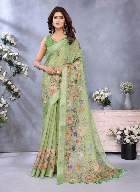 Vc Samaira B Party Wear Printed Linen Saree Wholesale Market In Surat With Price