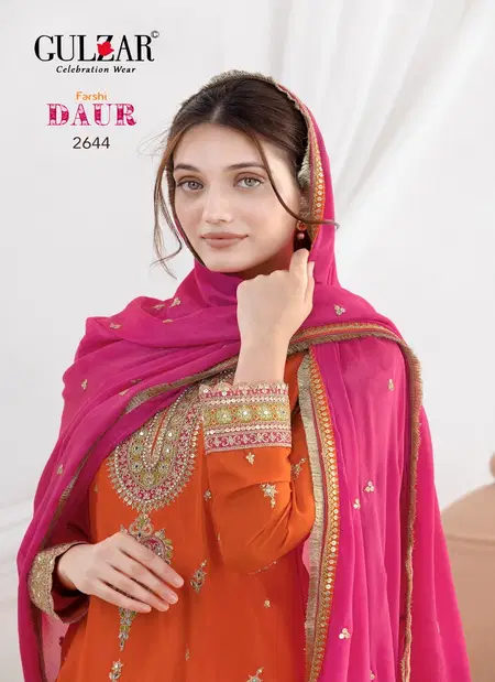 Daur By Gulzar Chinnon Embroidery Readymade Suits Wholesalers In Surat