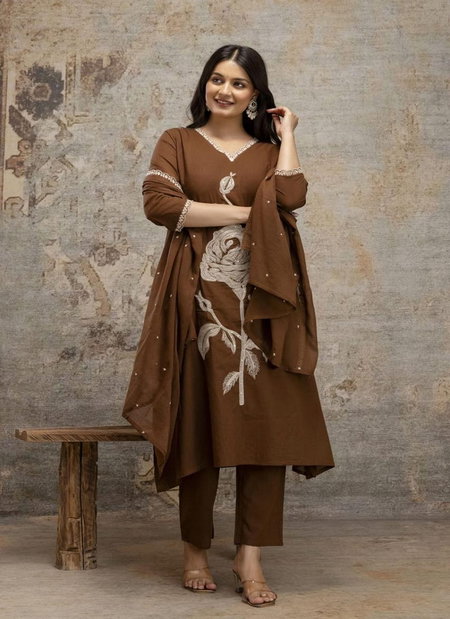 Naisha K 246 Cotton Embroidererd Kurti With Bottom Dupatta Wholesale Market In Surat