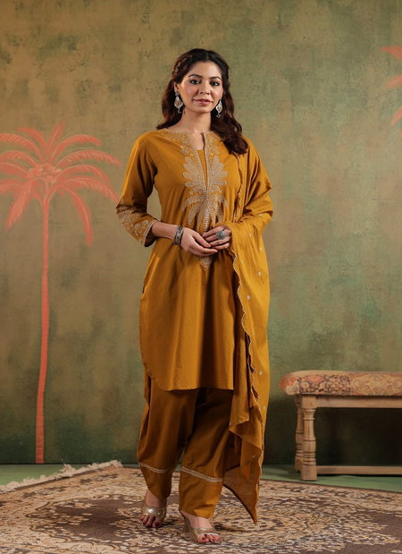 Naisha K 244 Cotton Embroidered Kurti With Bottom Dupatta Best Wholesale Shop In Surat