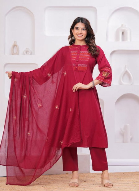 Naisha K 247 Cotton Embroidered Kurti With Bottom Dupatta Best Wholesale Shop In Surat