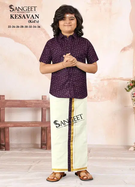 Kesavan By Sangeet Kids Slub Cotton Shirt With Vesti Wholesale In India