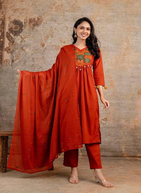 Naisha K 253 Cotton Embroidered Kurti With Bottom Dupatta Wholesale Price In Surat