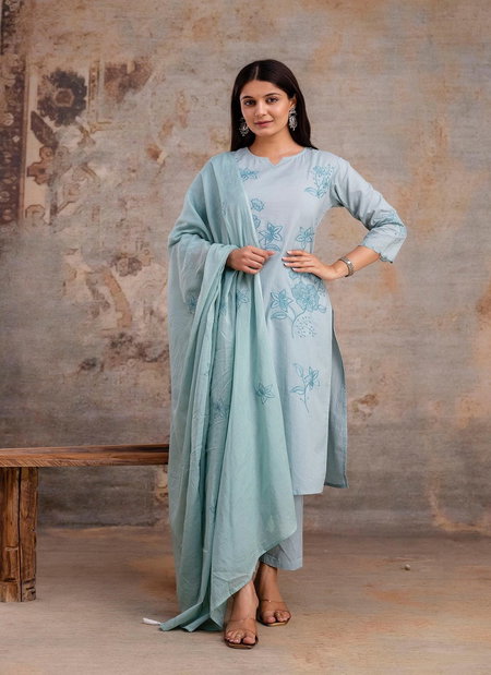 Naisha K 252 Cotton Embroidered Kurti With Bottom Dupatta Best Wholesale Shop In Surat