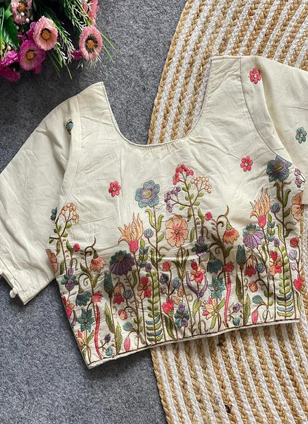 Fab Khadi 5 Khadi Cotton Embroidered Blouse Exporters In India