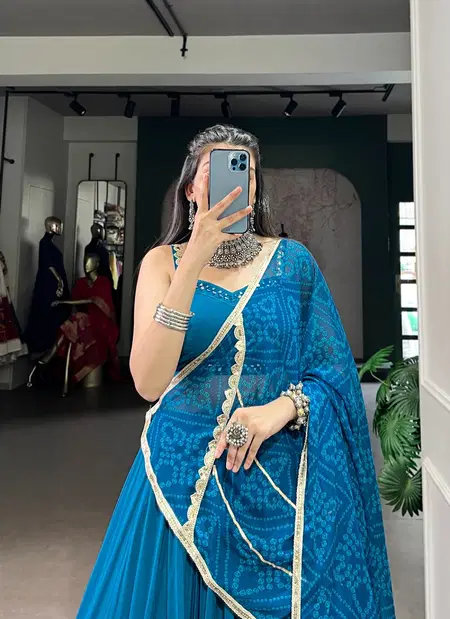 Blue Colour Pure Rayon Lehenga Navratri Festival Collection Taraa L1670