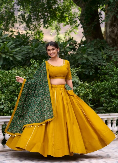 Yellow Colour Pure Cotton Printed Lehenga Choli Collection Taraa L 1697