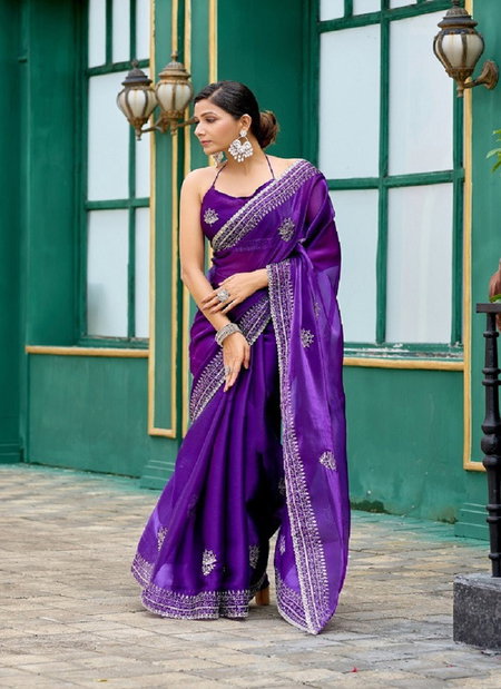 Meera 307 Embroidery Worked Shimmer Chiffon Saree Best Wholesale Shop In Surat