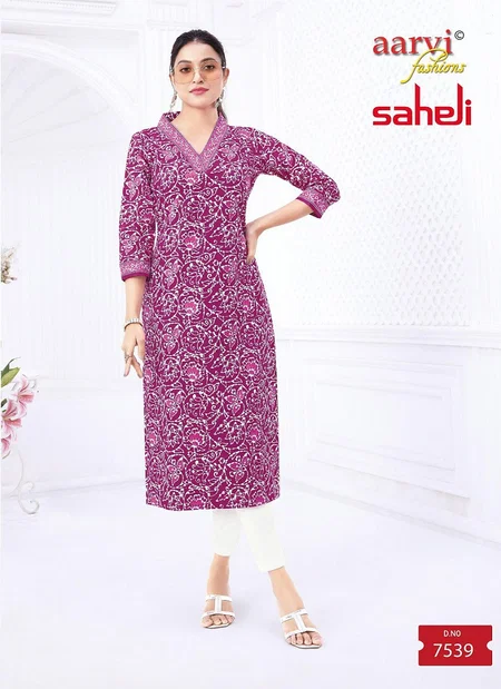 Saheli Vol 17 By Aarvi Cotton Printed Surat Straight Kurtis Wholesale Market