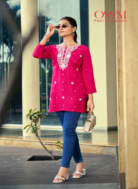 Nora Vol 7 By Ossm Rayon Slub Embroidered Ladies Top Wholesale In India