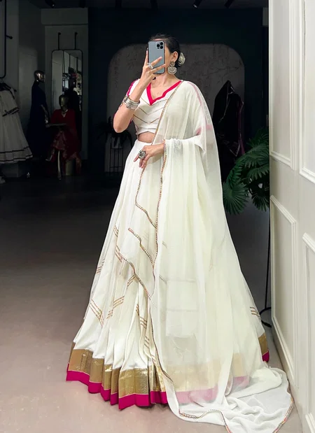 White Colour Pure Rayon Lehenga Navratri Nights Wholesale Market In Surat With Price Taraa L 1622
