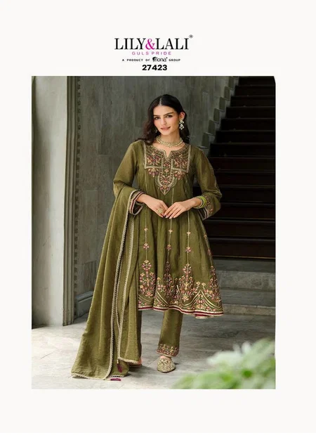 Sajni By Lily And Lali Viscose Silk Embroidery Anarkali Kurtis Set Exporters In India