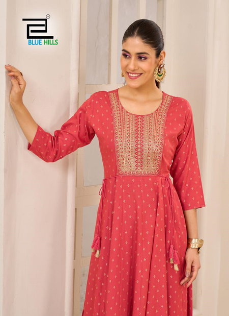 Golden Duck By Blue Hills Rayon Foil Printed Anarkali Gown Suppliers In India