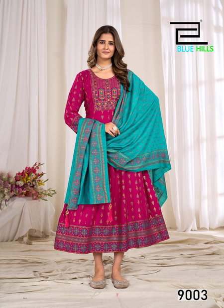 Ritu Special Vol 9 By Blue Hills Rayon Anarkali Gown With Dupatta Suppliers In India