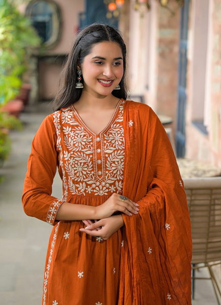 Naisha K 299 Cotton Embroidered Kurti With Pant Dupatta Wholesale Market In Surat