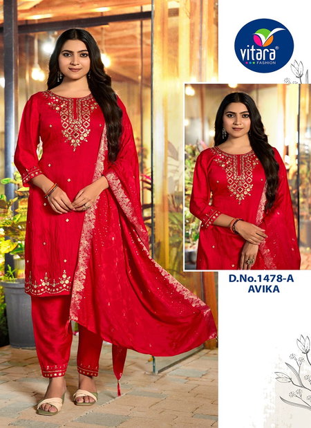 Avni By Vitara Silk Embroidery Online Kurti With Bottom Dupatta Wholesale