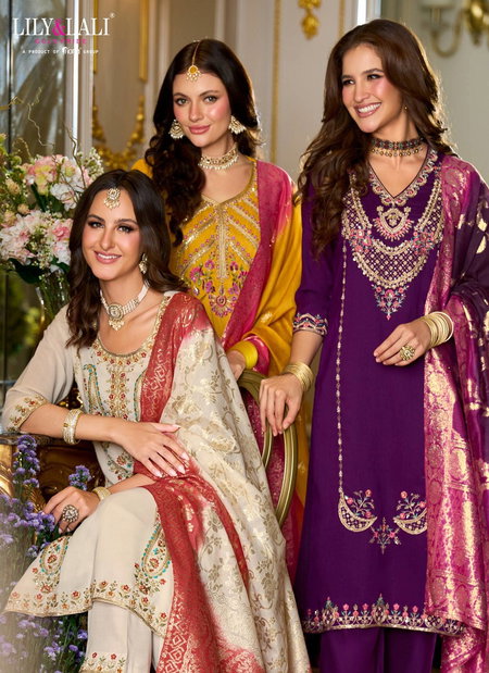 Sitara By Lily And Lali Viscose Fancy Embroidery Work Kurti With Pant Dupatta Wholesale Clothing Distributors In India