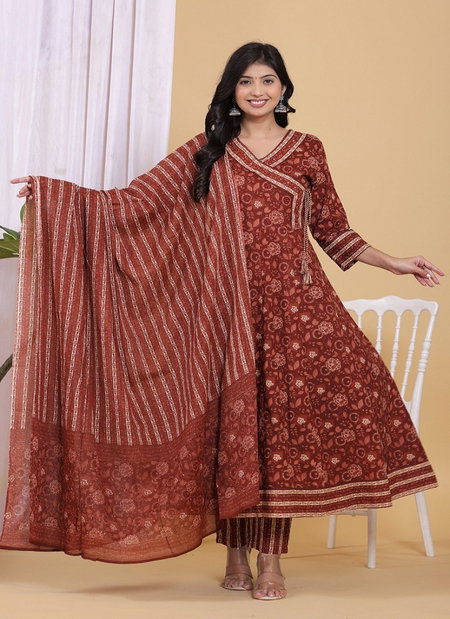 Naisha K 318 Vol 3 Pure Cotton Long Anarkali Kurti With Pant Dupatta Wholesalers In Delhi