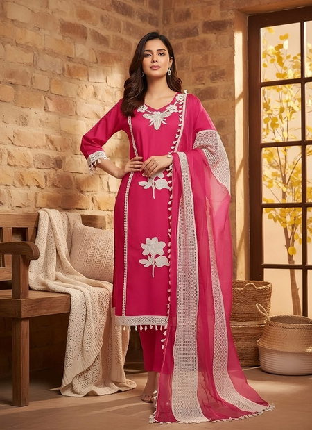 Naisha K 319 Pure Roman With Patch Kurti With Pant Dupatta Wholesale Market In Surat