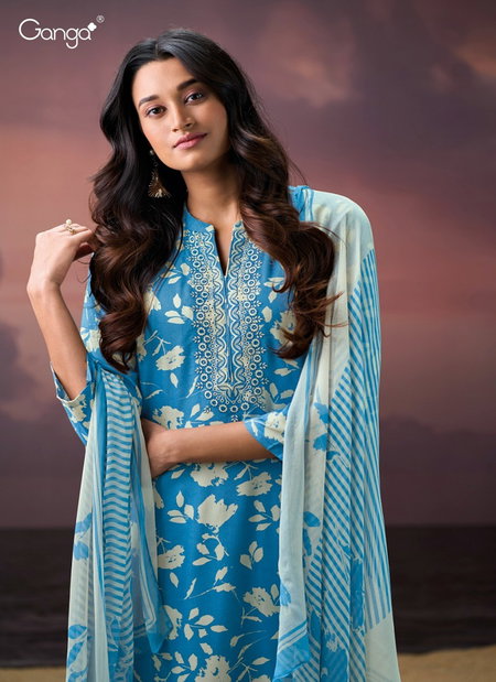 Brylee 3831 By Ganga Pure Wool Pashmina Dress Materials Suppliers In India