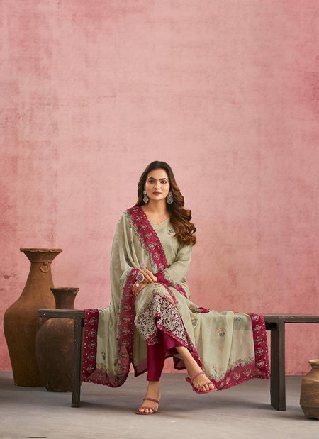 Morena By Glossy Viscose Organza Printed Dress Material Exporters In India
