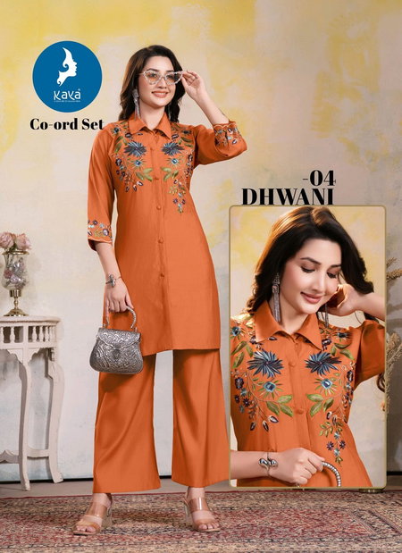 Dhwani By Kaya Casual Wear Roman Silk Co Ord Set Wholesale Shop In Surat
