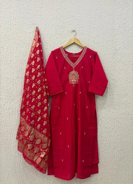 Naisha K 340 Roman Silk Embroidery Kurti With Pant Dupatta Exporters In India