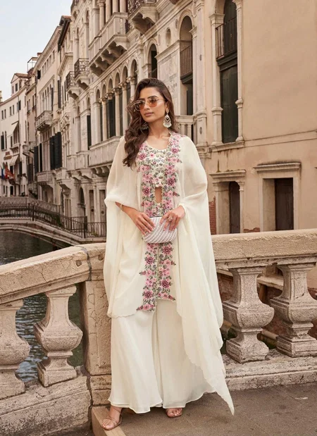Melodi By Sayuri Chinon Jacquard Silk Designer Top With Bottom And Shrug Wholesale Clothing Ditributors In India