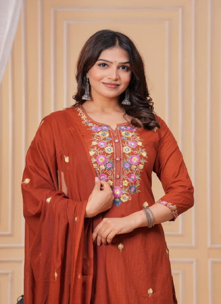Naisha K 346 Cotton Embroidered Kurti With Pant And Dupatta Wholesale Price In Surat