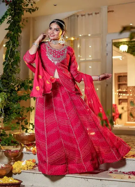 7126 Beautiful Georgette Printed Bandhani Indo Western Lehenga Choli Surat Wholesale Market
