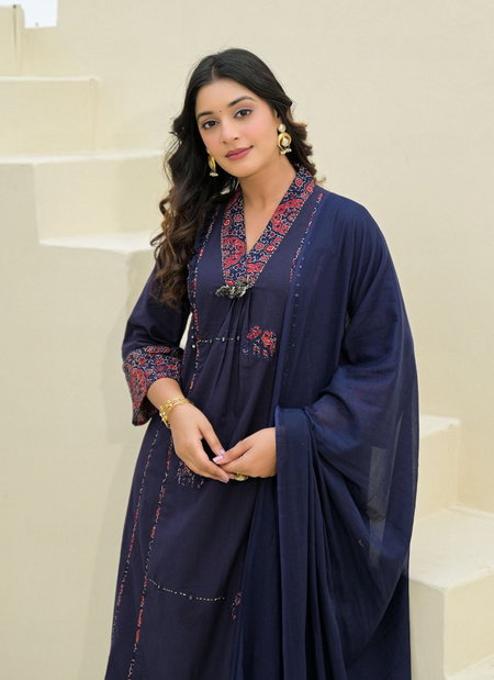 Naisha K 355 Cotton Applic Work Kurti With Pant And Dupatta Wholesale Market Surat