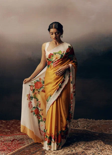 Sf Flora J Japan Satin With Floral Printed Party Wear Saree Exporters In India