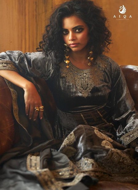 Grey And Gold By Aiqa Viscose Velvet Designer Salwar Suits Orders In India