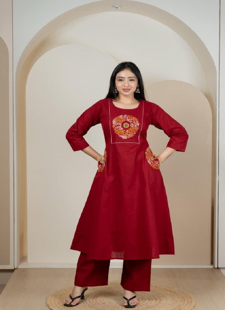 Naisha K 374 Dhabu Cotton Designer A Line Kurti And Plazzo Wholesale Clothing Distributors In India