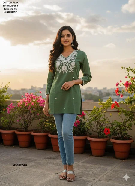 Naisha K 378 Vol 2 Cotton Flax Embroidery Casual Wear Top Online Wholesale