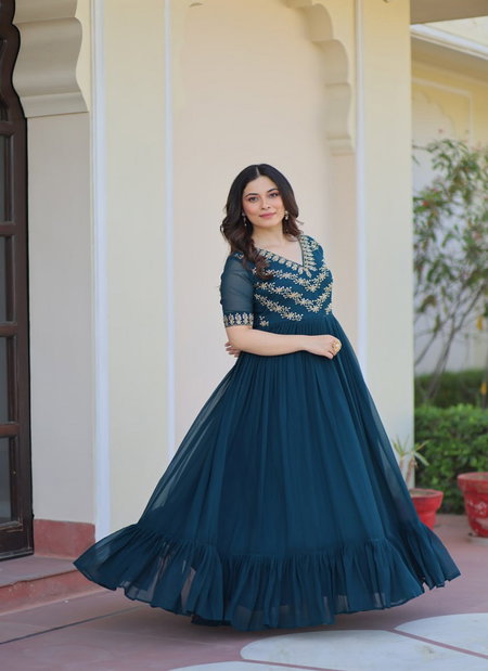 KA 1172 Faux Blooming Incredible Embroidery Gown Exporters In India