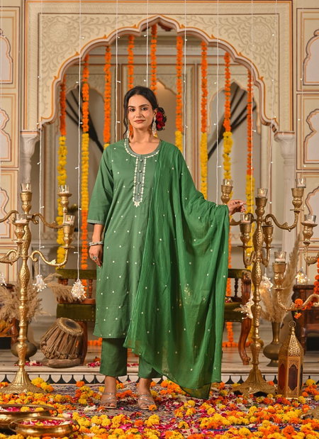 Naisha K 381 Cotton Straight Embroidery Work Kurti With Pant Dupatta Wholesale Market In Surat