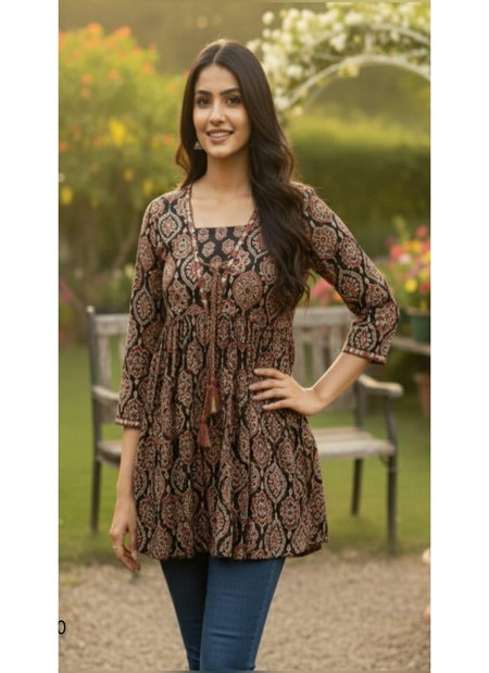 Naisha K 391 Jaipuri Cotton Print Jacket Style Shorts Tops Wholesale Clothing Distributors In India