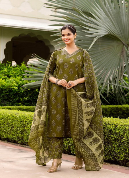 Naisha K 394 Cotton Embroidery Work Kurti With Pant Dupatta bulk Orders india