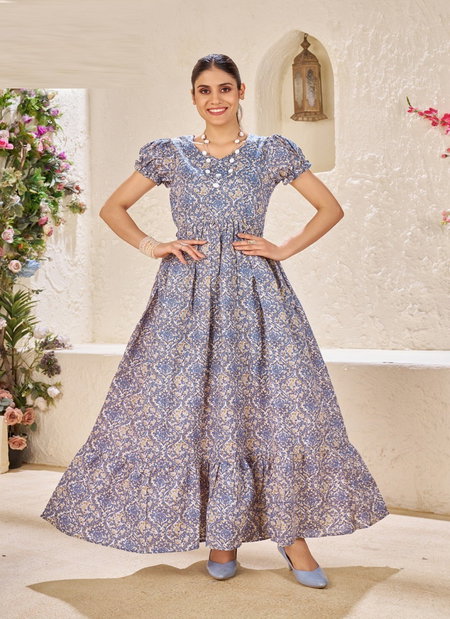 Ctz Narayani Crepe Poly Cotton Fancy Gown Wholesale Market In Surat