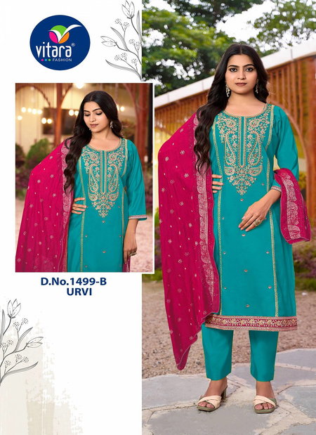 Urvi By Vitara Gadhwal Silk Embroidery Kurti With Bottom Dupatta Wholesale Shop In Surat
