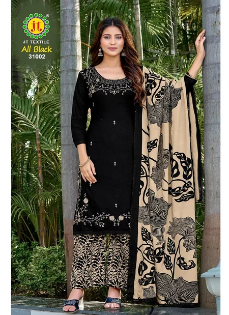 All Black Vol 31 By Jt Rayon Embroidery Dress Material Wholesale Online
