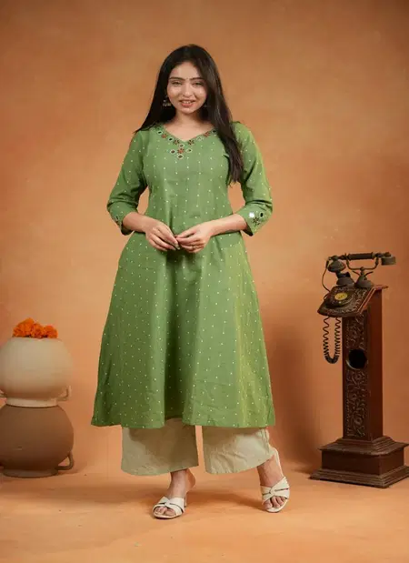Naisha K 399 Cotton Handloom Hand Work Kurti With Pant Bulk Orders In India