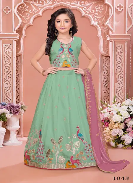 Aarvi Vol 9 Embroidered Vichitra Silk Kids Lehenga Choli Wholesale Online