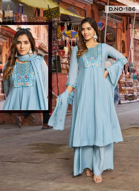 Alinee 186 And 187 Mull Chanderi Silk Online Kurti With Bottom Dupatta Wholesale

