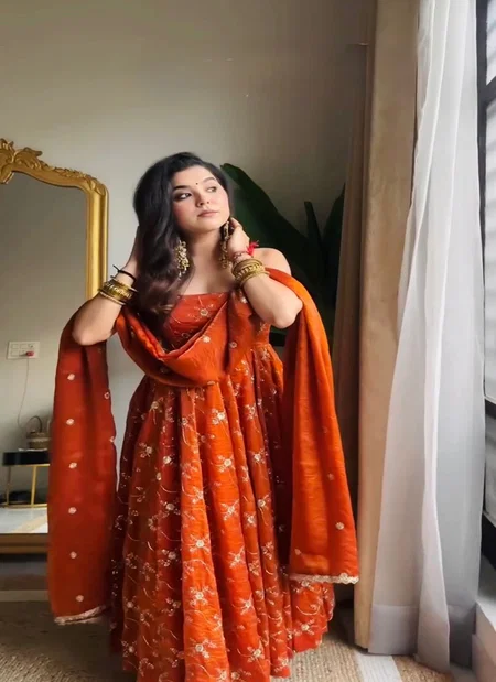 Glory K 1534 Fendy Silk Designer Anarkali Gown With Dupatta Suppliers In India

