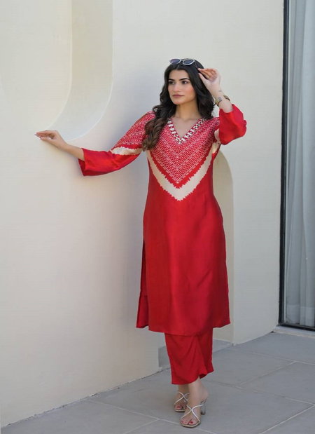 Naisha K 418 Gaji Silk Thread Mirror Work Stylish Kurti With Pant Bulk Orders In India